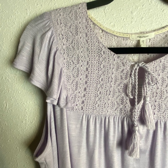 Maurice’s Plus Size 1X Lavender Lace Yoke Tassel Top Flutter Sleeve Purple Basic - Picture 7 of 7